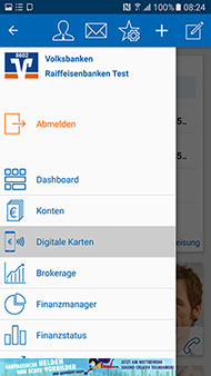 Mobiles bezahlen Menüpunkt "Digitale Karten" in der VR-BankingApp